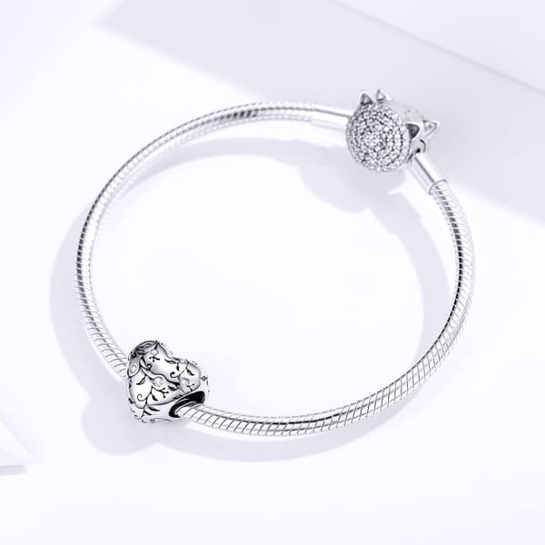Hjärta med blommönster berlockpärla silver 925 pärlor