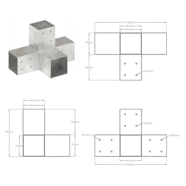 vidaXL X-formad stolpkoppling galvaniserad metall 81x81 mm