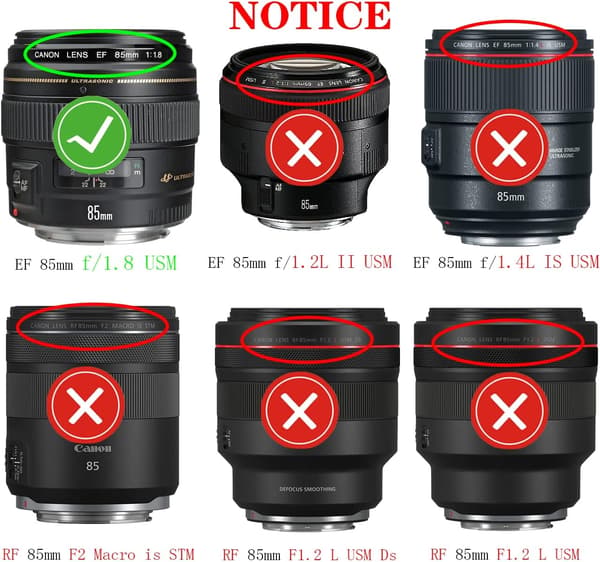 2x MODLYSBLANKE 58 mm SORT HÆTTE Canon EF 85mm f/1.8