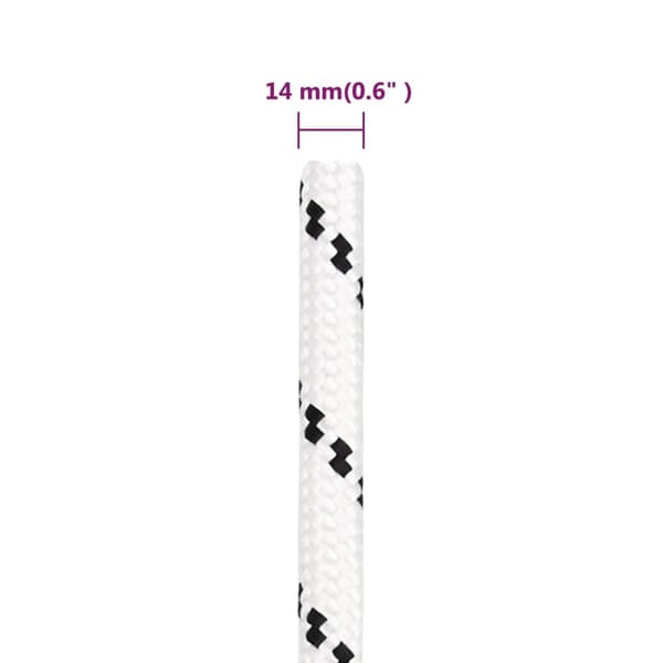 vidaXL Flätad segelrep, vit, 14 mm x 250 m, polyester