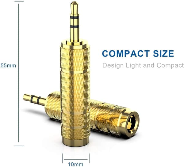 JACK-ADAPTER 3,5 mm TIL 6,35 mm STEREO AUX-ADAPTER GULD