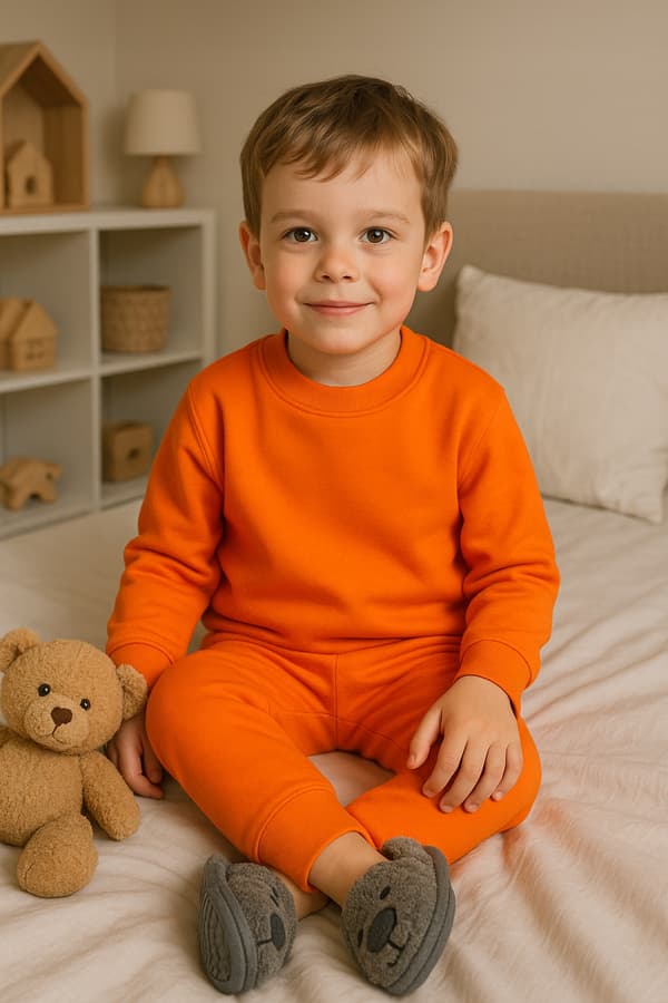 BOMULLSPYJAMAS 104 BARNPYJAMAS för barnrum, 2-delad, ORANGE