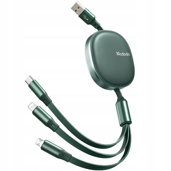 Mcdodo Udtrækkeligt Telefonkabel til iPhone / Micro USB / USB-C 3i1 66W Grøn
