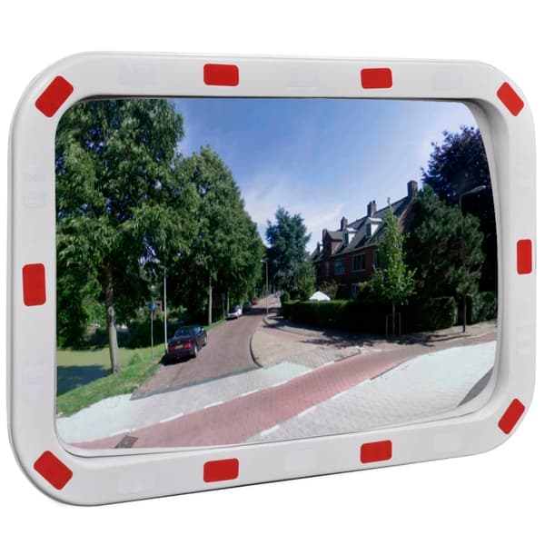 Konvex rektangulär vägspegel 40 x 60 cm med reflekterande ram