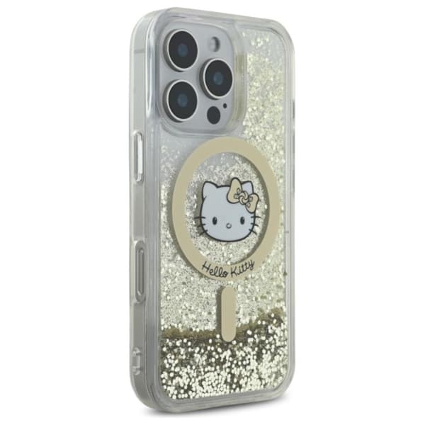Hello Kitty Liquid Glitter Fever MagSafe - iPhone 16 Pro-skal (vitt / guld)