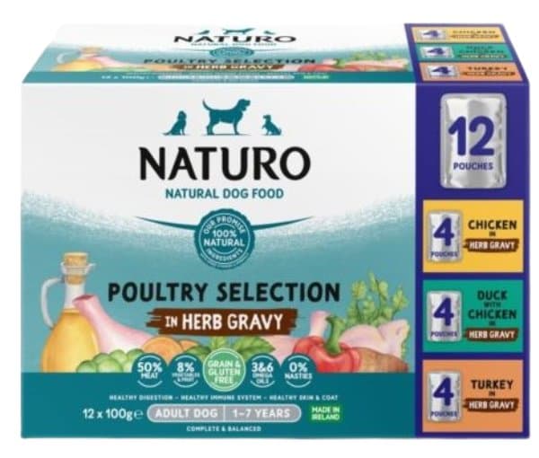 Naturo | Spannmåls- och glutenfri | Hundfoderpåse 100 g - Variety 12-pack