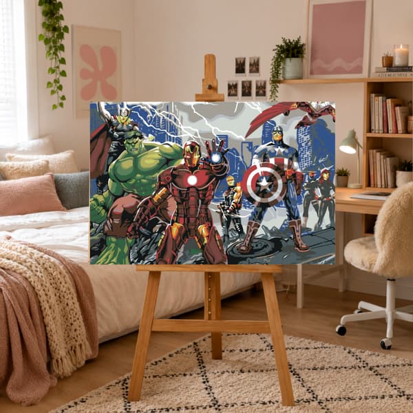 Måla efter nummer-tavel med ram Avengers in Action 70x50cm