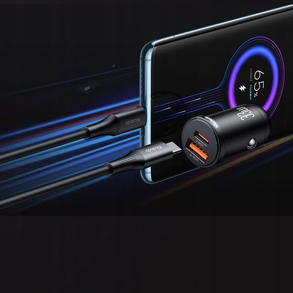 MCDODO KRAFTIG HURTIG BILOPLADER TIL TELEFON 2X USB USB-C 33W LED