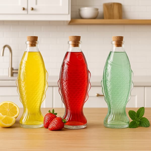 5x Glaskaraff FISH 500ml flaskor för alkoholvattenvasdekoration 0,5l