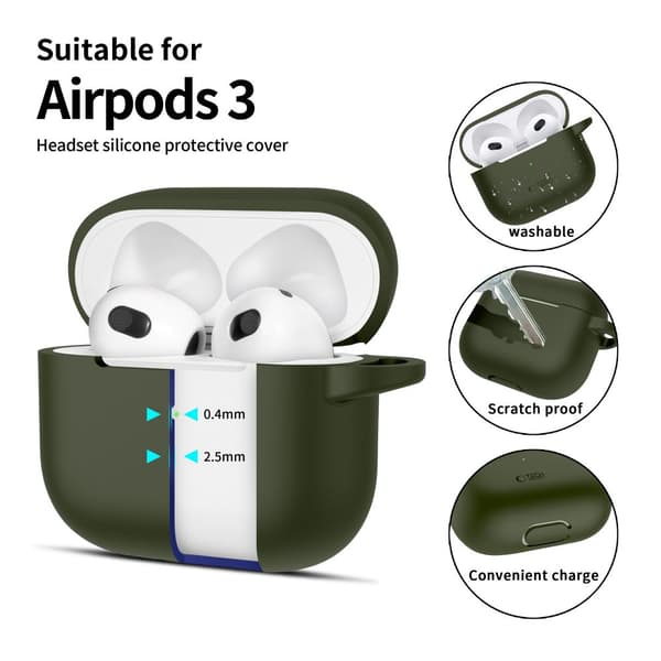 TECH-PROTECT SILIKONEKRAGE TIL APPLE AIRPODS, 3 OLIVENGRØNNE