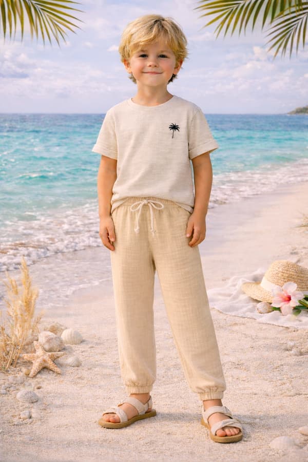 Børne muslinshorts 122 sommerbukser til børn til sommer beige