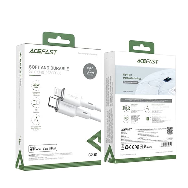 Acefast MFI-kabel USB Typ C - Lightning 1,2m, 30W, 3A svart (C2-01 svart)