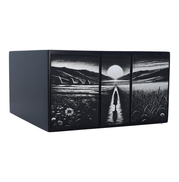 Sort Træurne med Graveret Triptyk Sort Træ Kremationsurne med Graveret Triptyk