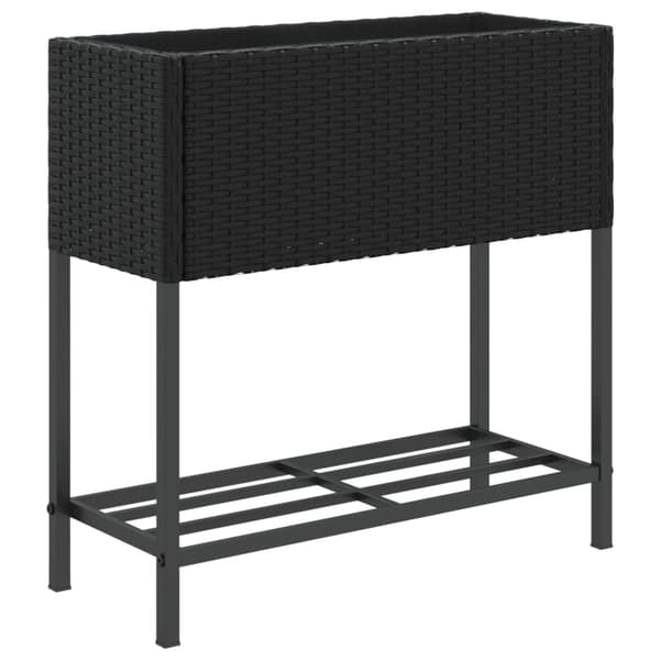 vidaXL haveplantekasse med hylde, sort, polyrattan