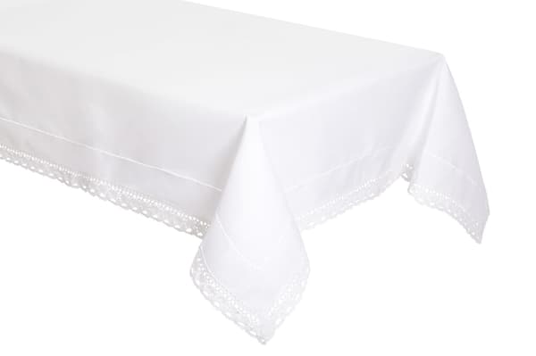 Vit duk med hålsöm och krona 140x260 elegant bomull