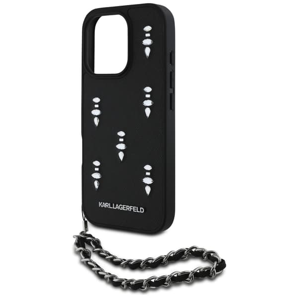 Karl Lagerfeld Saffiano Krystal Etui med Kæde til iPhone 16 Pro Sort