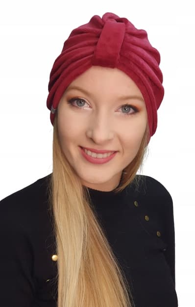 Bordeauxrød dameturban med velourhoved Emma efterårs-vinterhat
