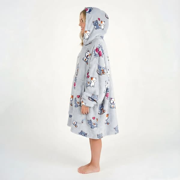 Meget blød doven badekåbe, tæppe, sweatshirt, grå katte, 100 cm