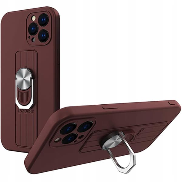 Ring Case silikone cover med fingerring og stativ til iPhone 12 Pro brun