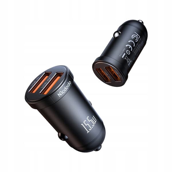 MCDODO KRAFTIG HURTIG BILOPLADER TIL LILLE TELEFON 2X USB 15.5W LED
