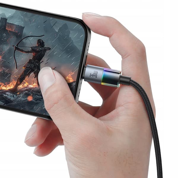 MCDODO USB-C-KABEL SNABBLADDNING FÖR IPHONE LIGHTNING 36W 1M LED SVART