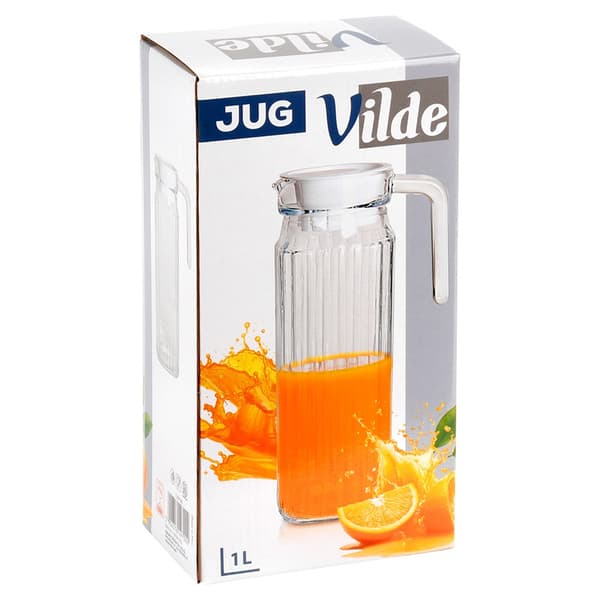 Smal glaskande med låg til køleskab 1 l