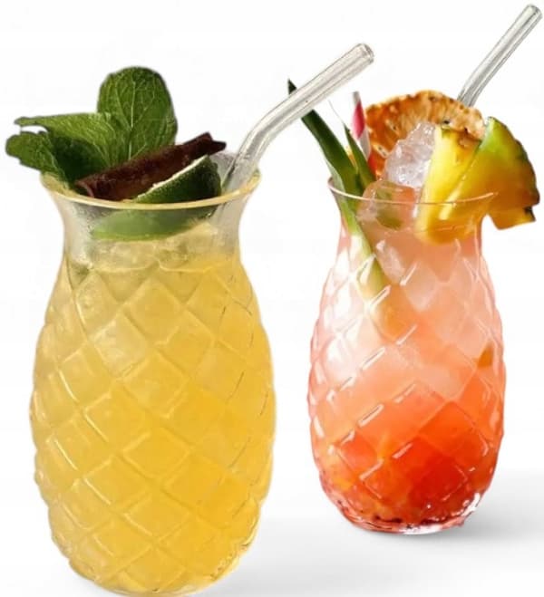 Set 2x Glas i ananasform Glasstrå Koktailglas Juice