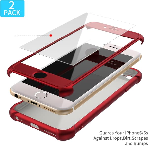 RØDT ETUI TIL IPHONE 6/6S 4,7' 2x HÆRDET GLAS