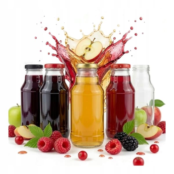 5x Kubuś juiceflaska 330ml + lock Glasjuiceflaskor
