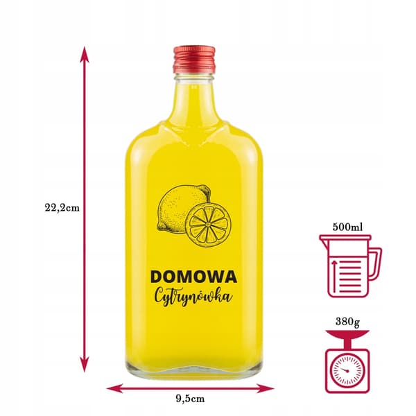 Klassisk 500 ml flaska med tryck av hemlagad citronvodka