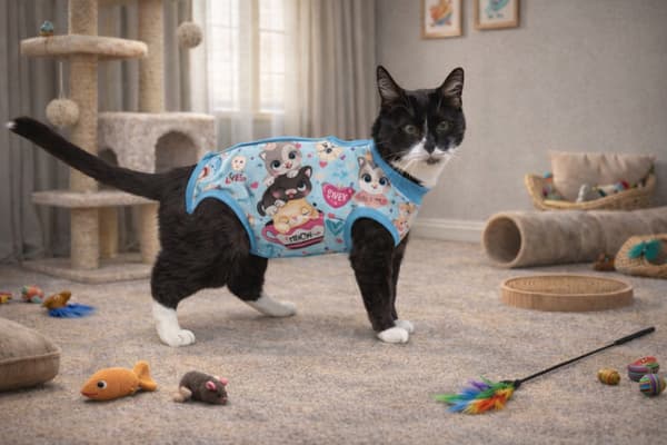 Postoperativ förkläde för katt och hund storlek M bekväm blå