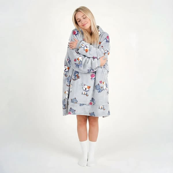 Meget blød doven badekåbe, tæppe, sweatshirt, grå katte, 100 cm