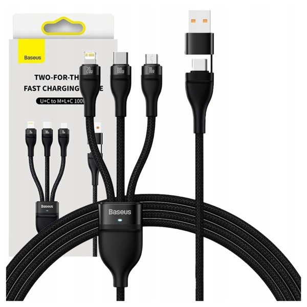 Baseus Flash Series 2 3in1 USB-kaapeli, USB-C + micro USB + Lightning, 100W, 1.2m (musta)