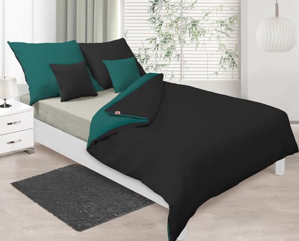 Satin Sengetøj 160x200 DOUBLE FACE Sort og Grøn