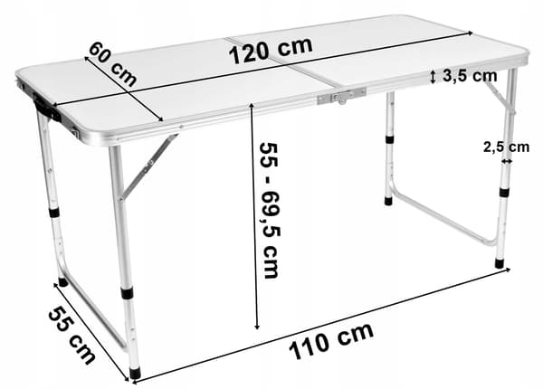 TRIP campingbord, foldbart, 120x60 cm, hvid