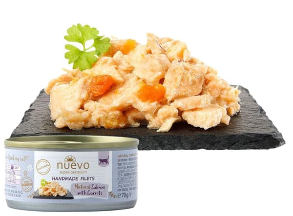 Nuevo | Kattefiletfoder | 70g dåse - Laks med gulerødder 70g