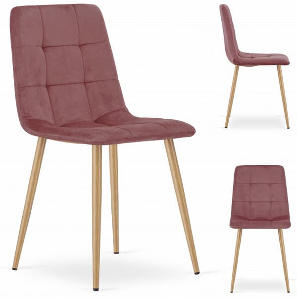 KARA stol - rosa sammet / träfärgade ben x 4