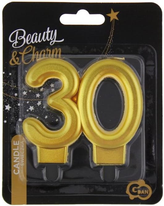 Syntymäpäivän kynttilä 30 metallinkulta 8cm