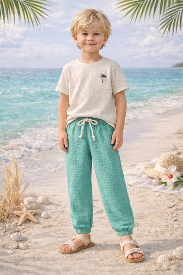 Børne muslinshorts 128 sommerbukser til børn til sommer mintgrøn