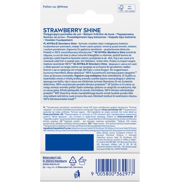 NIVEA Strawberry Shine plejepomade til læber 4,8 g