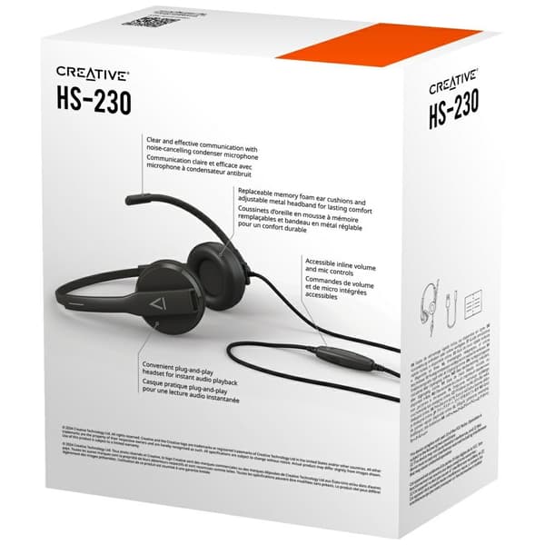 Creative HS-230 Kablede Hovedtelefoner med USB Mikrofon, Sort