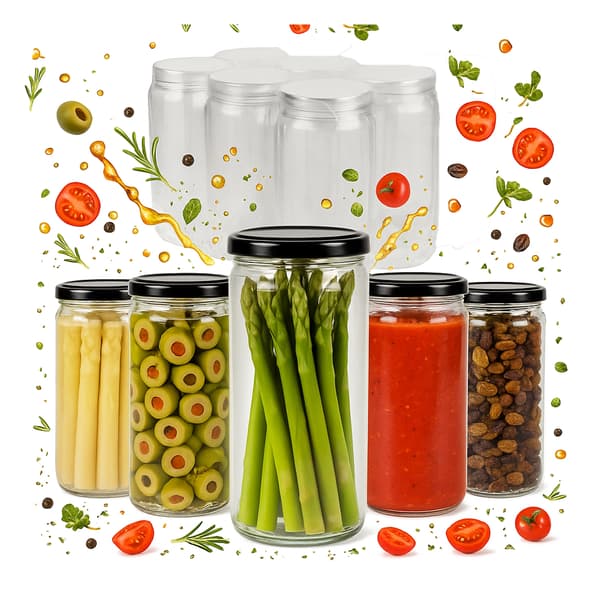 70x Lång burk 500ml för sylt, honung, konserver, gurkor, kryddor + lock