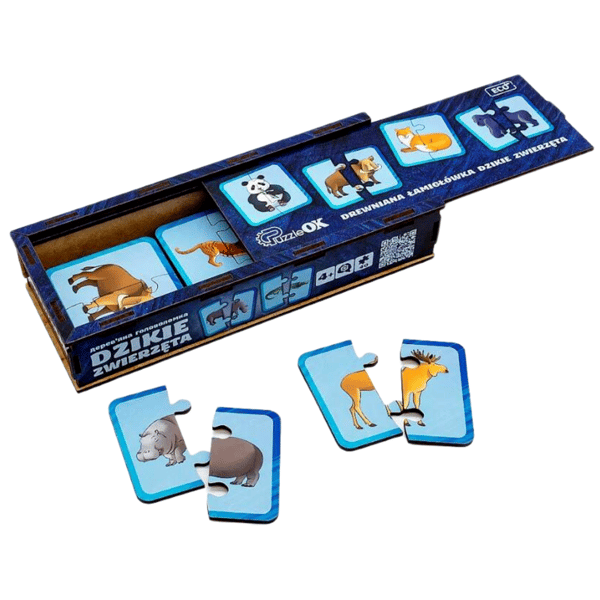 Træpuslespil med vilde dyr, matchende halvdele, puslespilsæt, Puzzle-44657