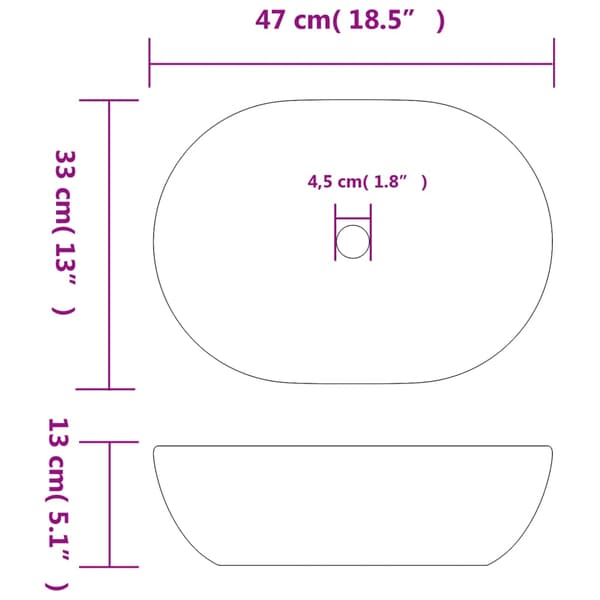 vidaXL bordvask sort og blå oval 47x33x13 cm
