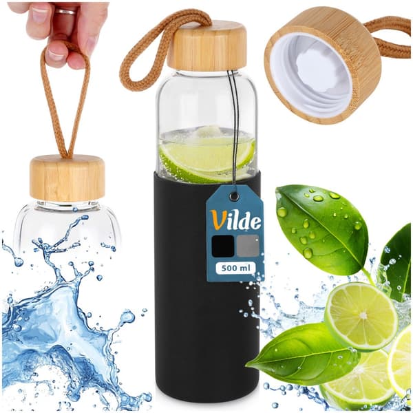 Glasvattenflaska med silikonskal 500 ml
