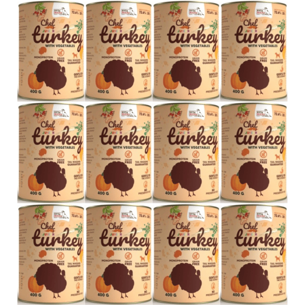 Vådfoder til hunde SYTA MICHA kalkun med grøntsager junior 12x400g