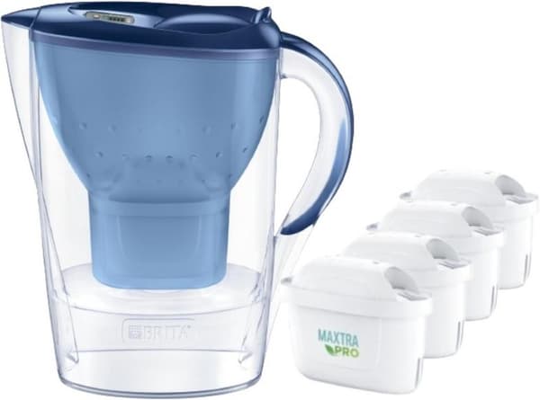 Brita Marella XL filtervandbeholder blå med 4 Maxtra Pro Pure Performance filterkartridger