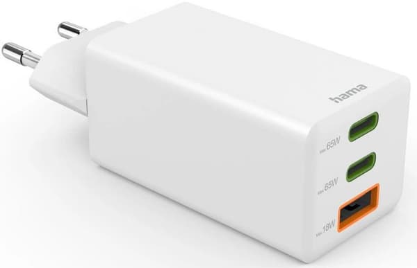 HAMA GaN 65W PD/QC Netadapter Hvid