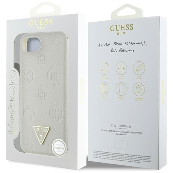 Guess Grained Hot Stamp Peony Triangle Logo MagSafe - iPhone 16e -kotelo (beige)
