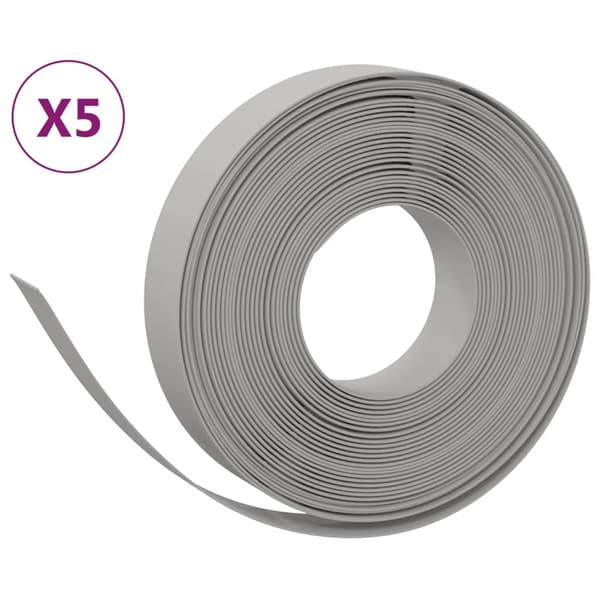 vidaXL Trädgårdskant, 5 st, Grå, 10 m, 10 cm, Polyeten